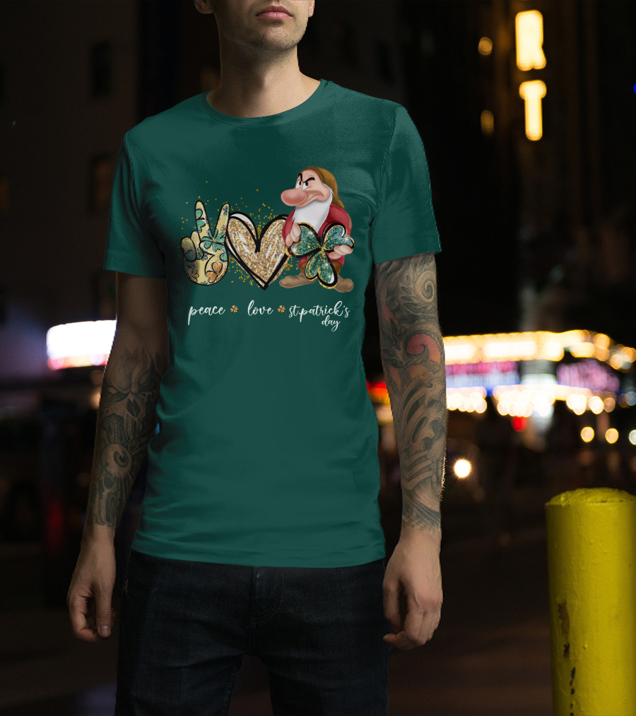 Peace Love St. Patrick's Day Grumpy Dwarf Clover T-Shirt