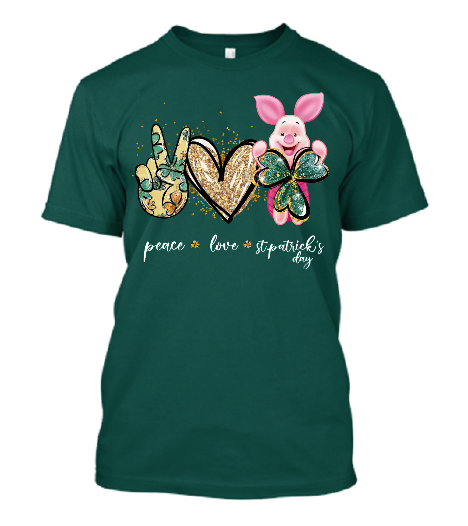 Peace Love St. Patrick's Day Piglet Shamrock T-Shirt