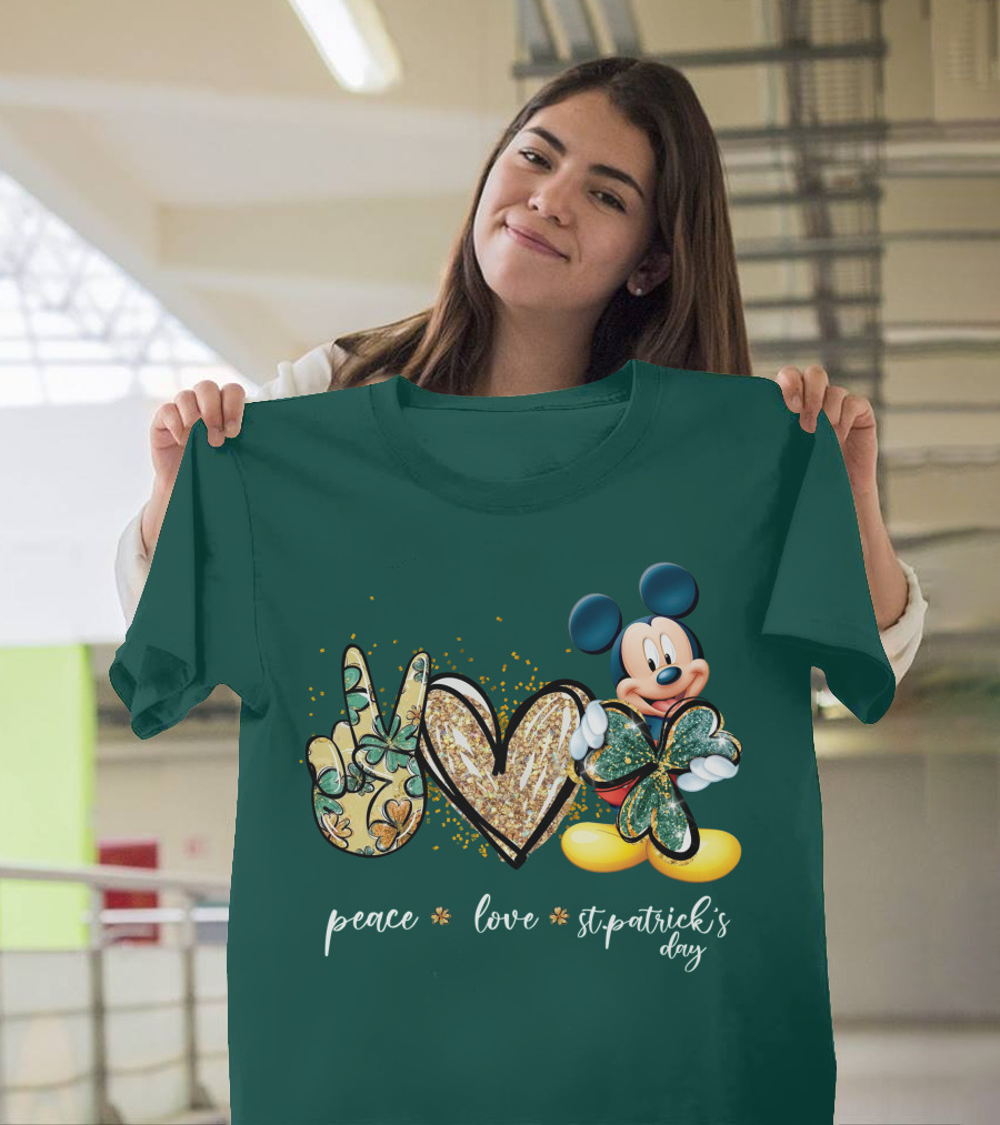 Peace Love St. Patrick's Day Mickey T-Shirt