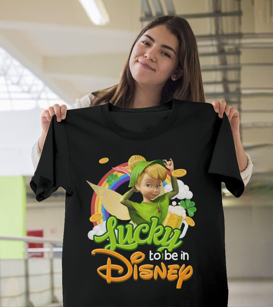 Lucky To Be In Disney Tinkerbell Rainbow Coins Shamrock T-Shirt