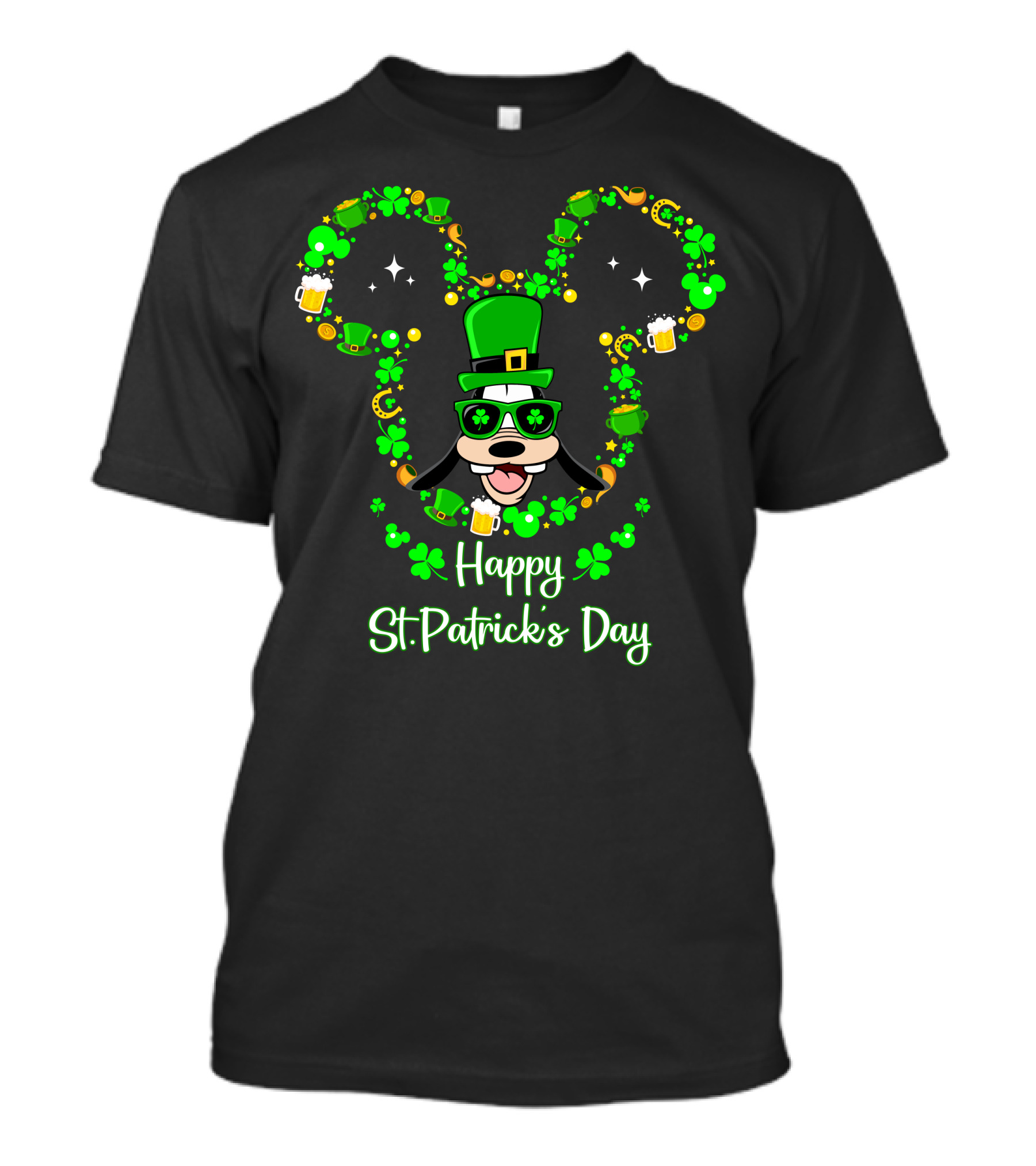 Happy St. Patrick's Day Goofy With Shamrocks And Leprechaun Hat T-Shirt