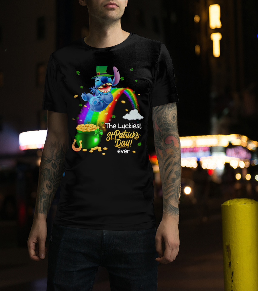 The Luckiest St. Patrick's Day Ever Stitch Rainbow Pot Of Gold T-Shirt