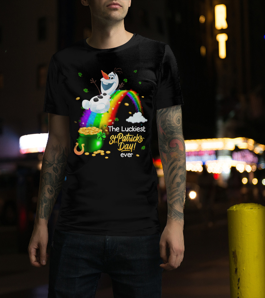 The Luckiest St. Patrick's Day Ever Olaf Rainbow Pot Of Gold T-Shirt