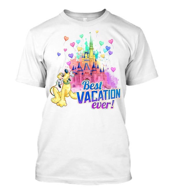 Best Vacation Ever Pluto With Colorful Castle And Heart Balloons T-Shirt