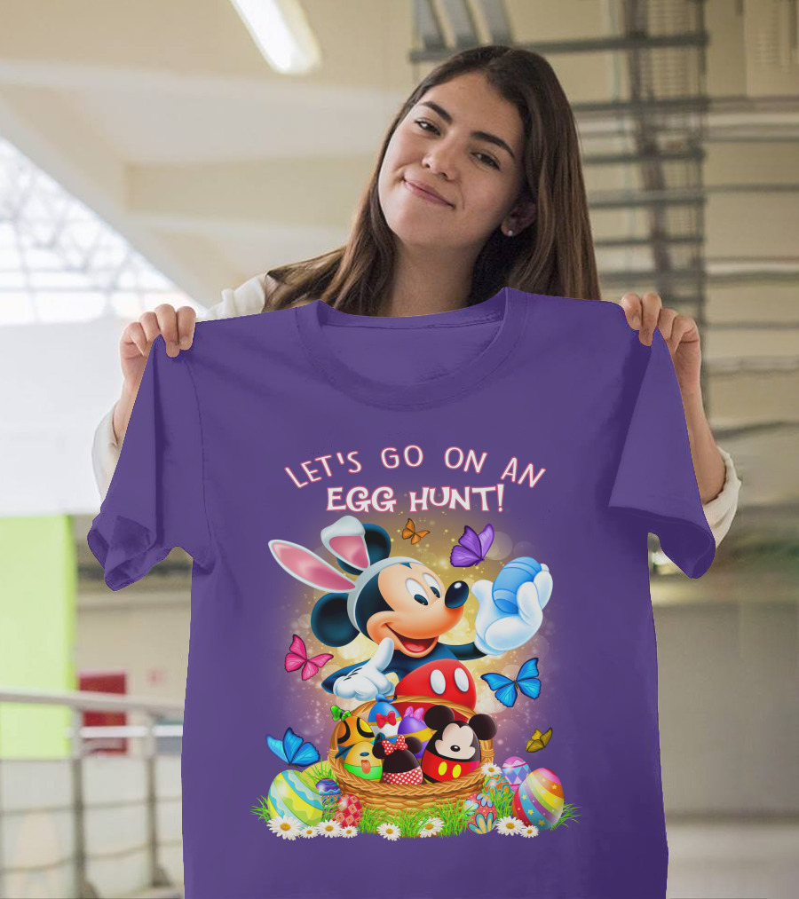 Let's Go On An Egg Hunt Mickey Mouse Easter Basket Butterflies T-Shirt