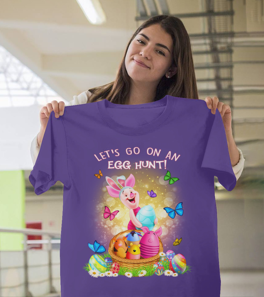 Let's Go On An Egg Hunt Piglet Basket Butterflies Easter T-Shirt