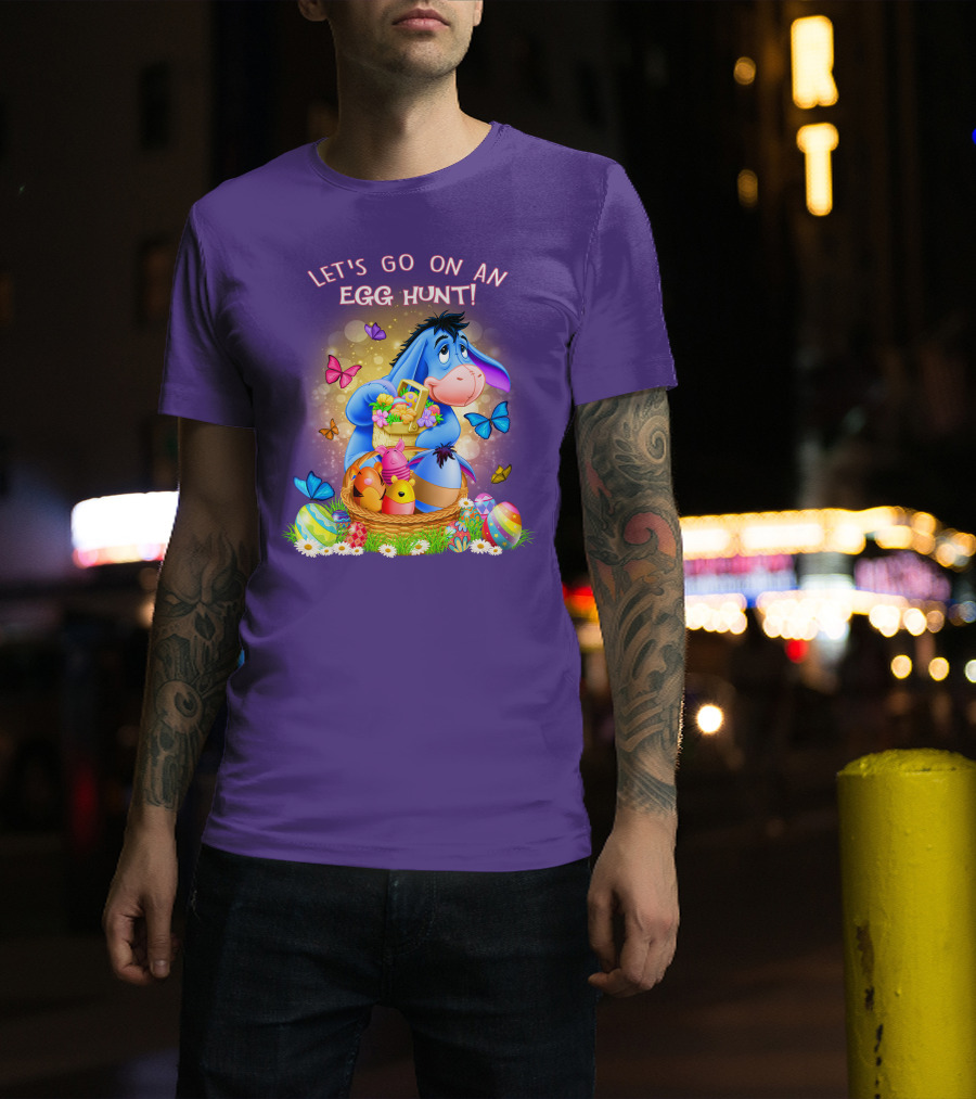 Eeyore Let's Go On An Egg Hunt With Easter Eggs And Butterflies T-Shirt