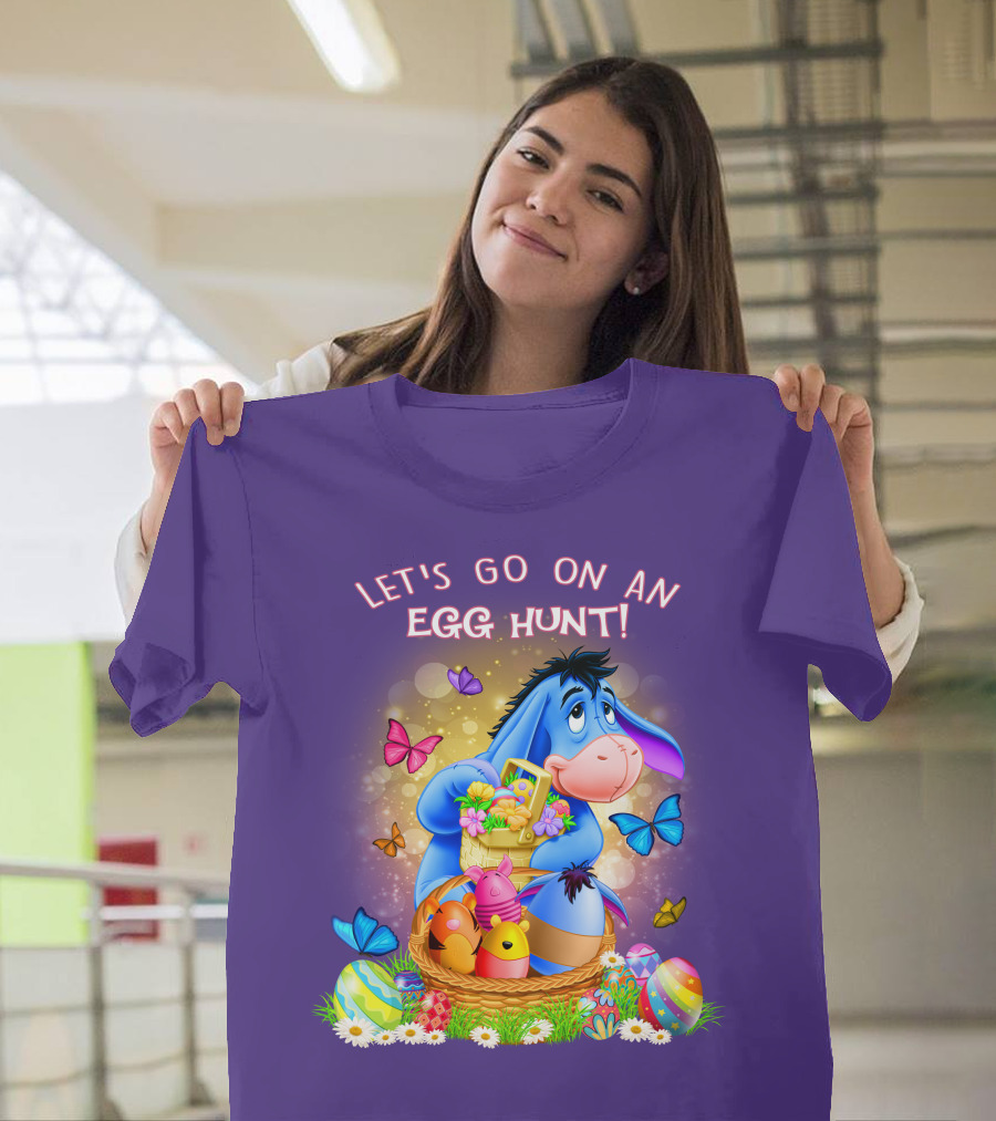 Eeyore Let's Go On An Egg Hunt With Easter Eggs And Butterflies T-Shirt