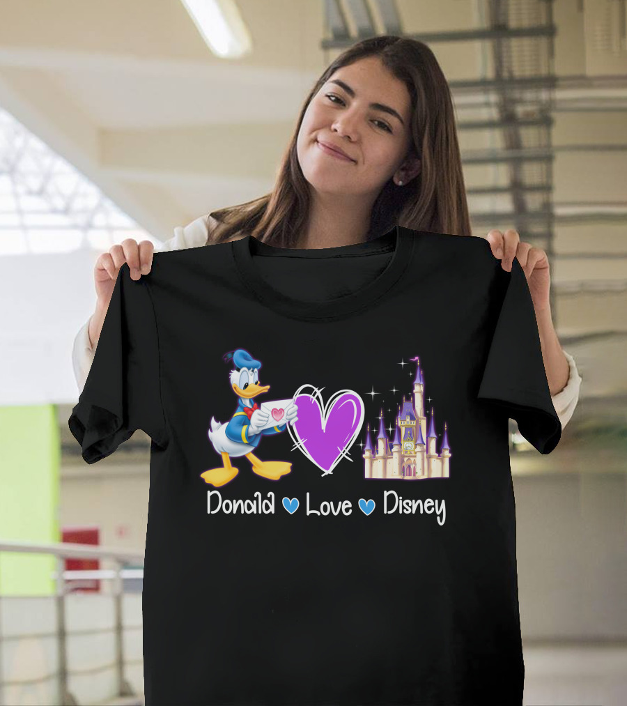 Donald Love Disney Purple Heart Iconic Castle T-Shirt
