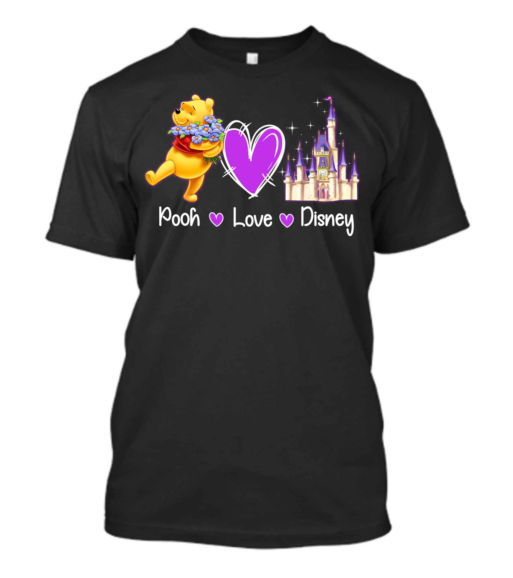 Pooh Love Disney With Purple Heart And Castle T-Shirt
