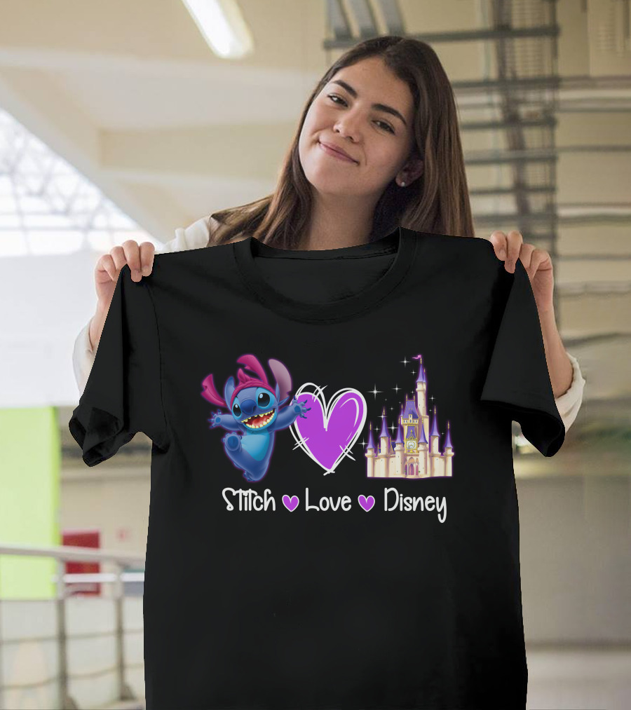 Stitch Love Disney Castle Heart T-Shirt