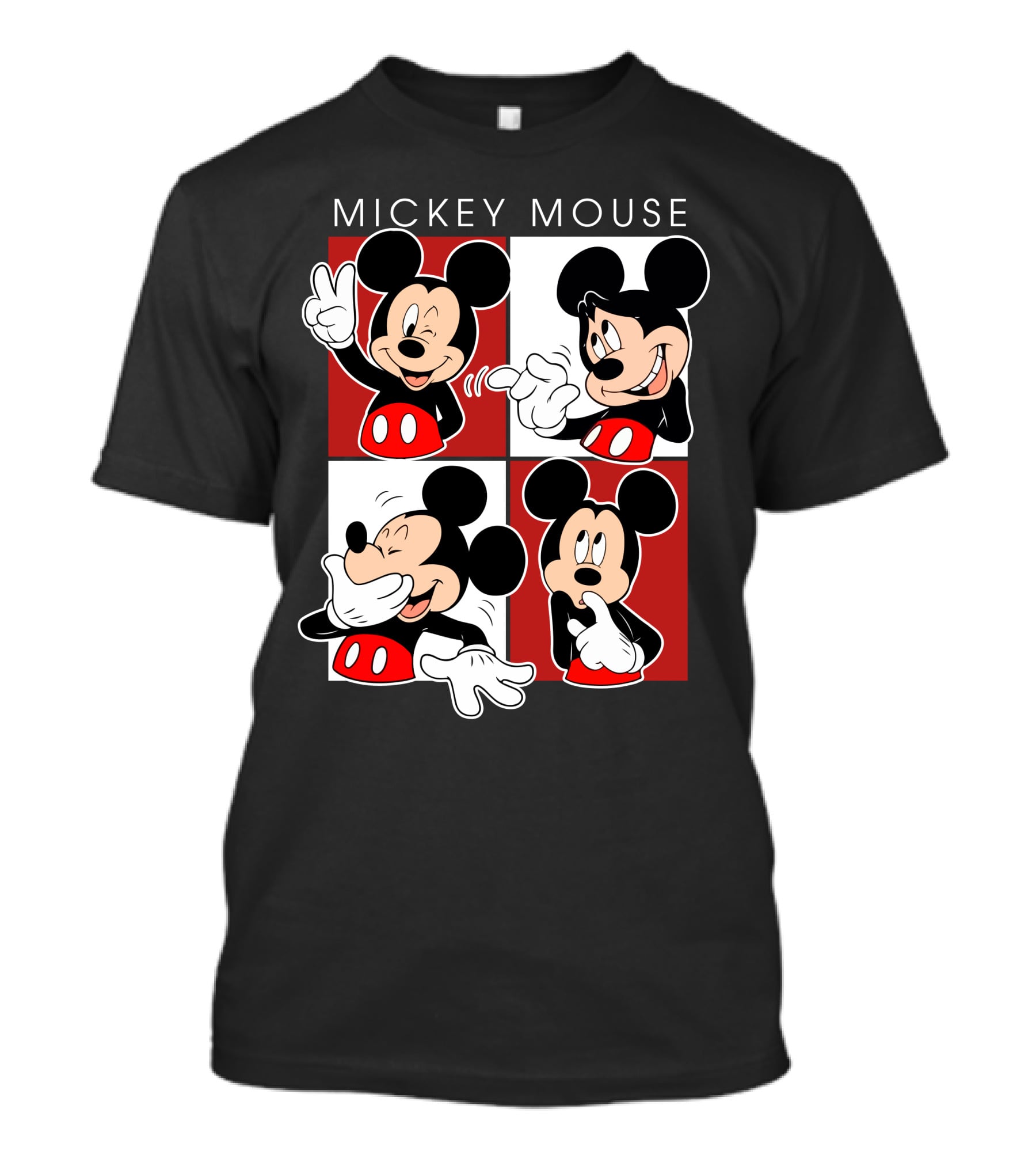 Mickey Mouse Expressive Poses Red And White Comic Panel T-Shirt