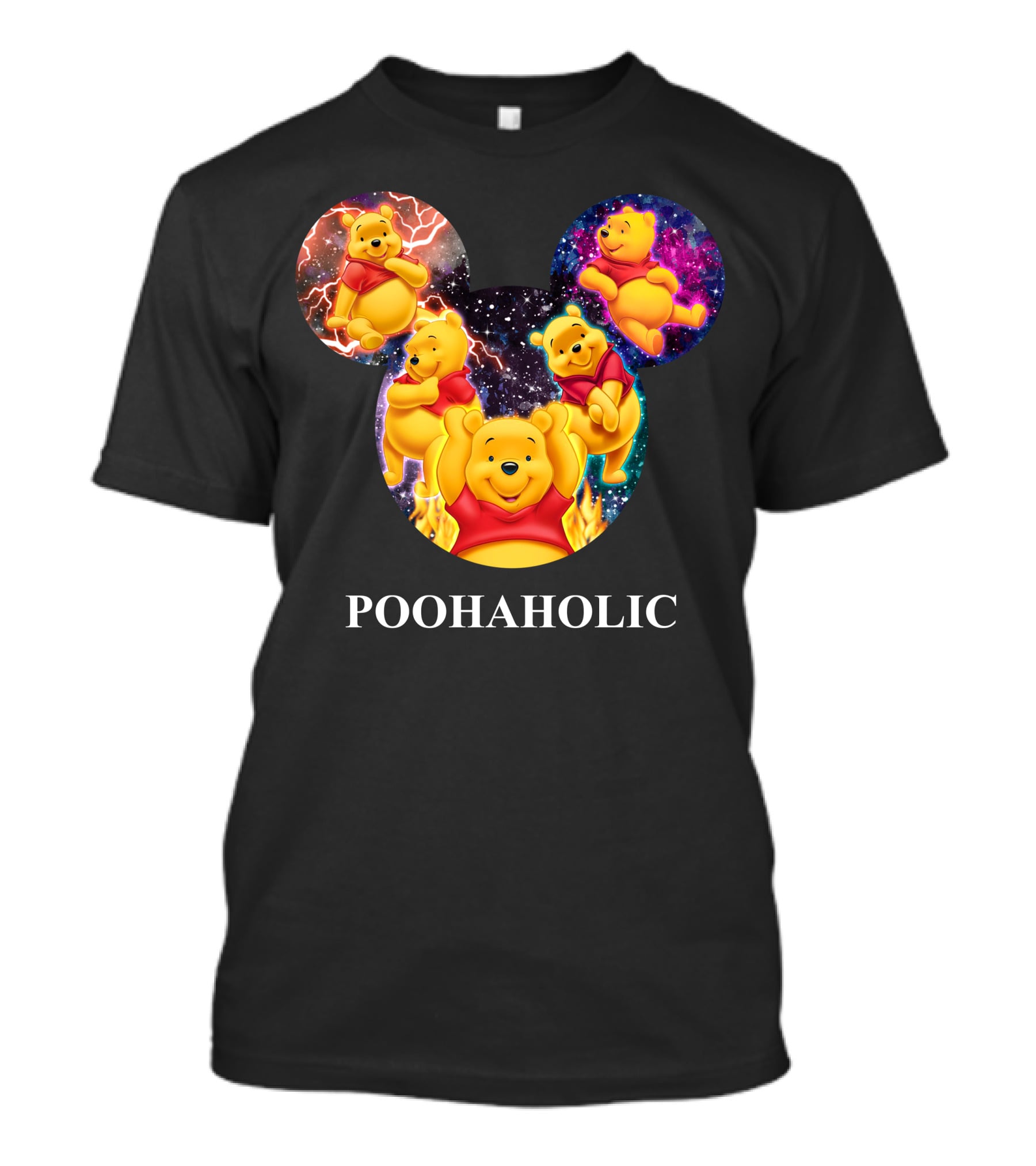 Poohaholic Winnie Mickey Mouse Ears Galaxy Flames Lightning T-Shirt