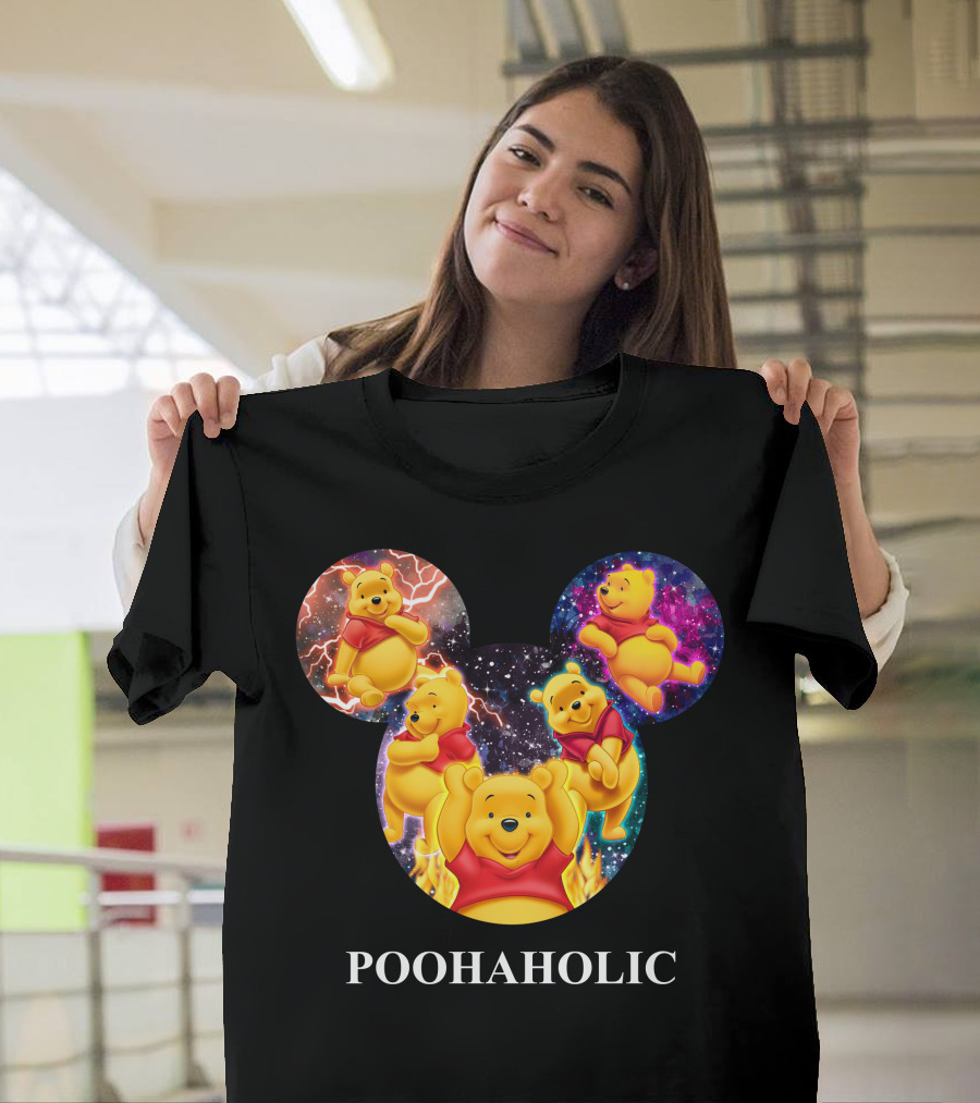 Poohaholic Winnie Mickey Mouse Ears Galaxy Flames Lightning T-Shirt