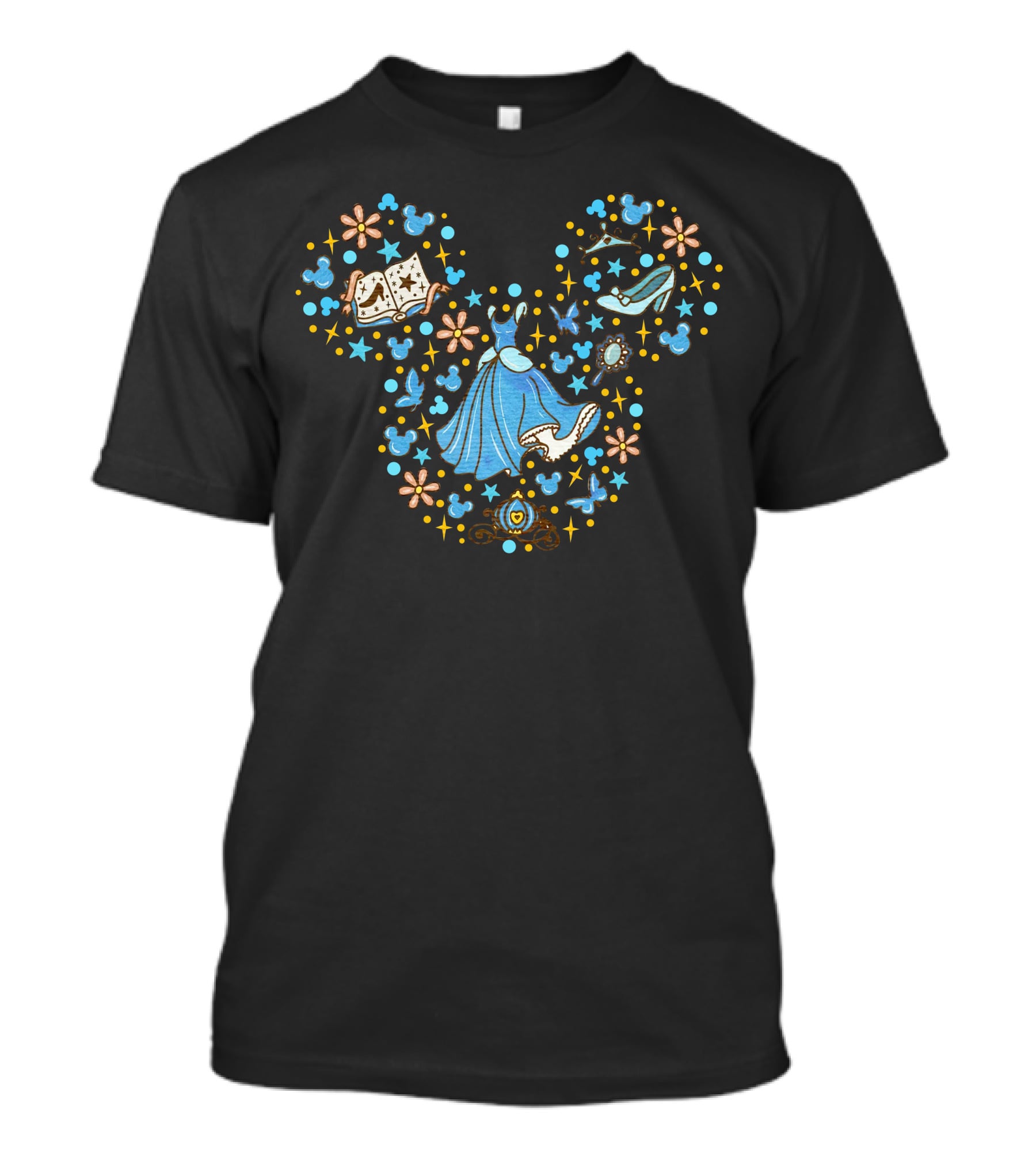 Cinderella Mickey Mouse Head Icon With Glass Slipper And Magic Elements T-Shirt