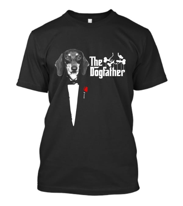 The Dogfather Dashund Tuxedo Rose Puppeteer T-Shirt