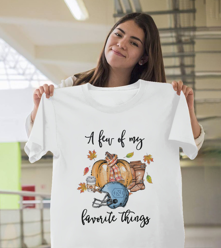 A Few of My Favorite Things North Carolina Tar Heels Helmet Pumpkin Boots Leaves Coffee T-Shirt