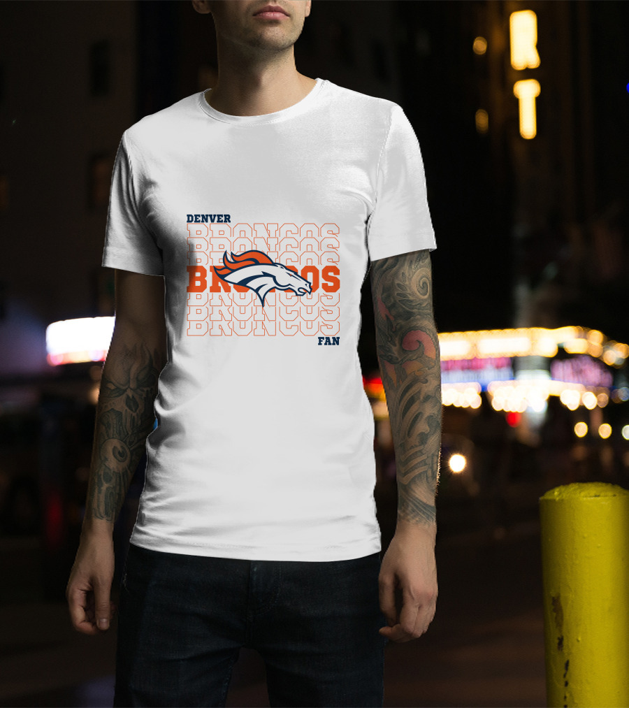 Denver Broncos Fan Bold Logo Overlapping Text T-Shirt