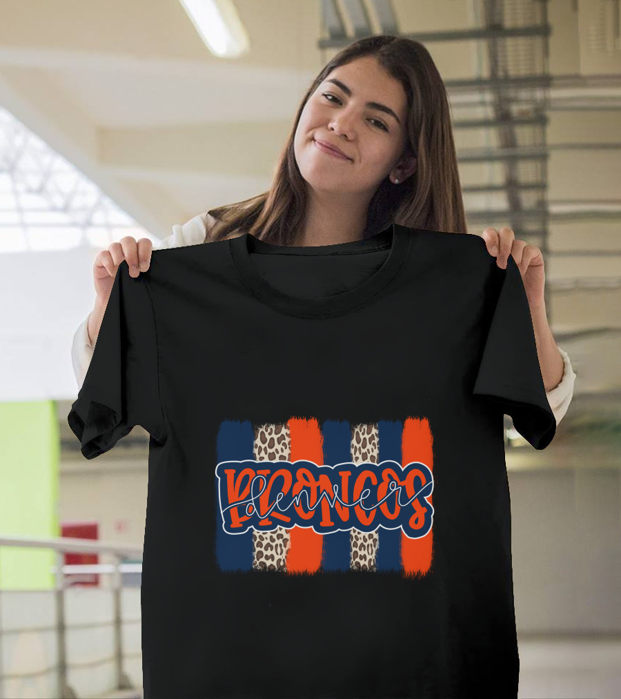 Denver Broncos Handlettered Leopard Stripes T-Shirt