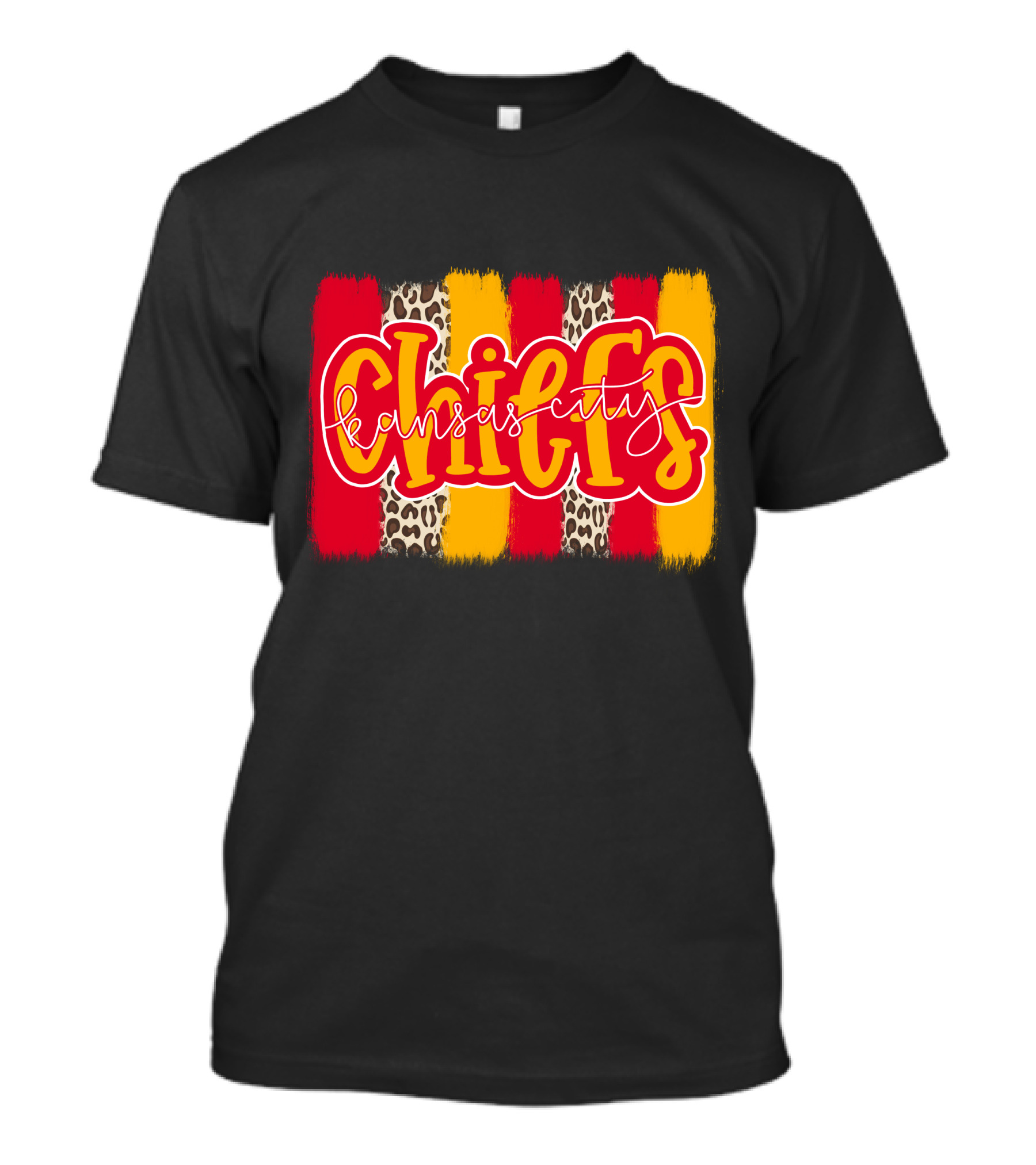 Kansas City Chiefs Handlettered Red Gold Leopard Stripes T-Shirt