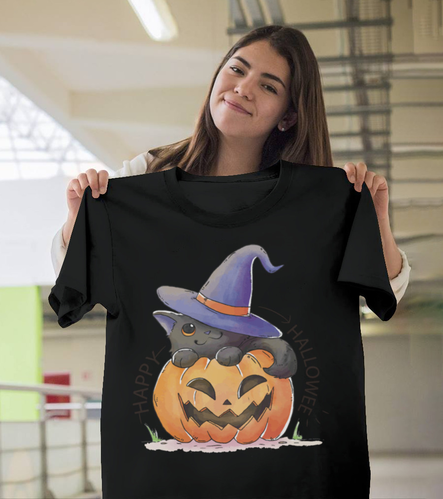 Happy Halloween Cat Pumpkin Hat T-Shirt