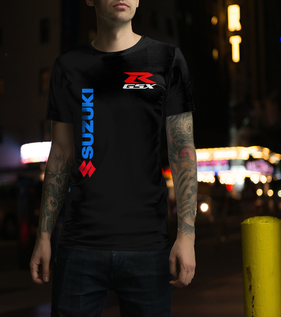 SUZUKI GSX-R Vertical Blue Red Logo Branding T-Shirt