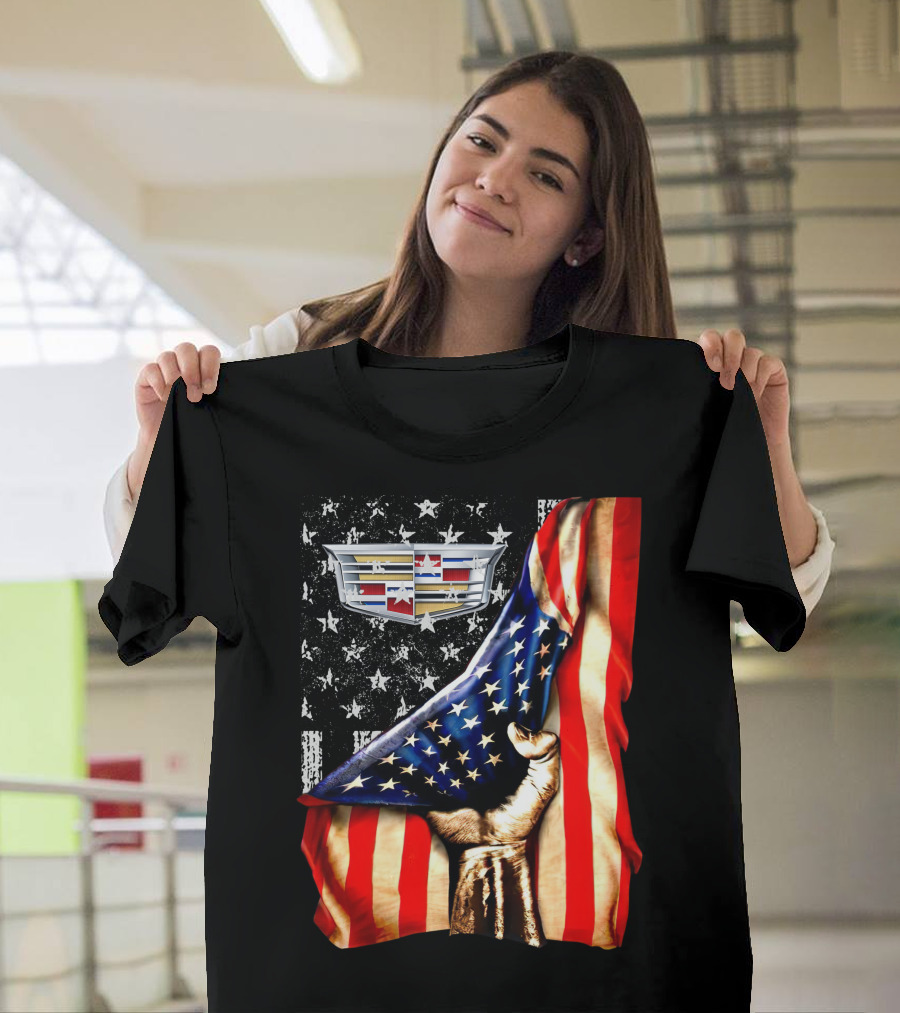 Cadillac Logo American Flag Hand Stars Stripes T-Shirt