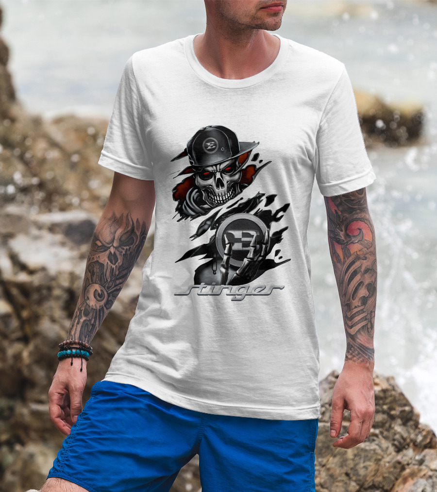 Stinger Skull With Hat And Logo Emblem T-Shirt