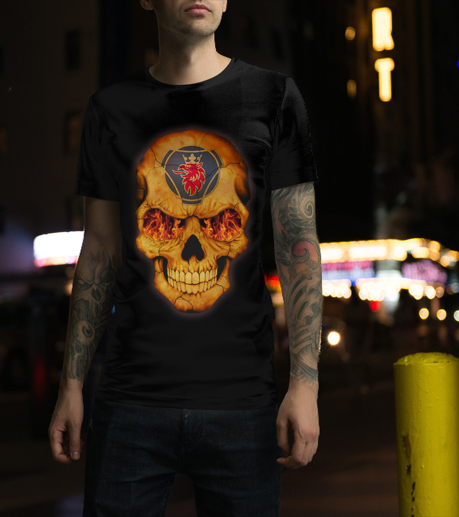 SCANIA Skull With Fiery Eyes And Lion Emblem T-Shirt