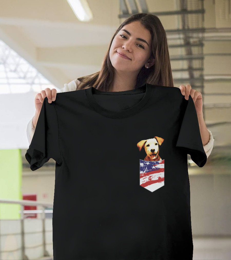 Adorable American Flag Pocket Dog T-Shirt