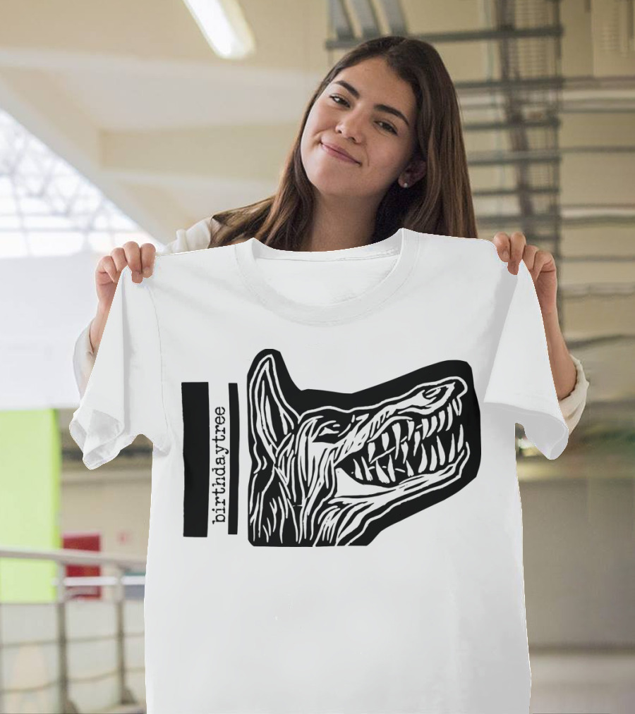 Birthday Tree Dog Snarling Black T-Shirt