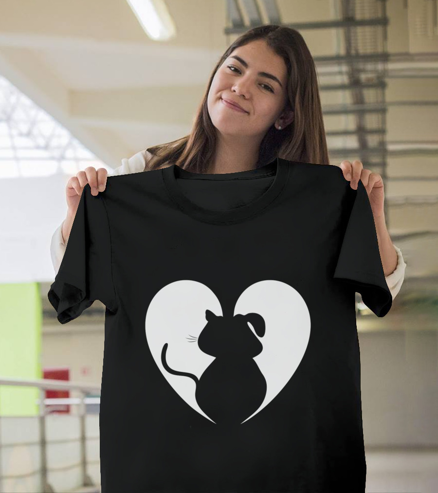 Heart-Shaped Cat and Dog Silhouette Design for Animal Lovers T-Shirt