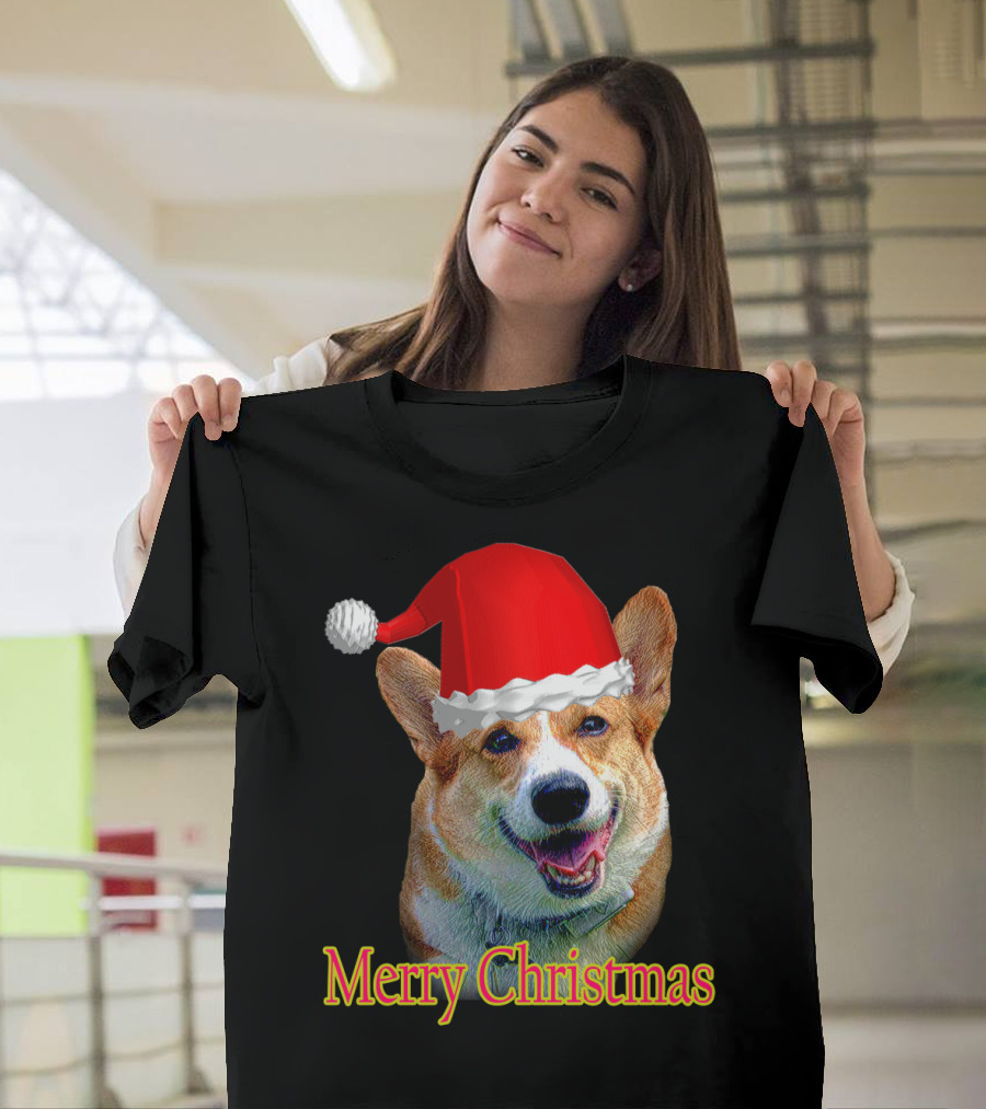 Merry Christmas Santa Claus Dog with Red Hat T-Shirt