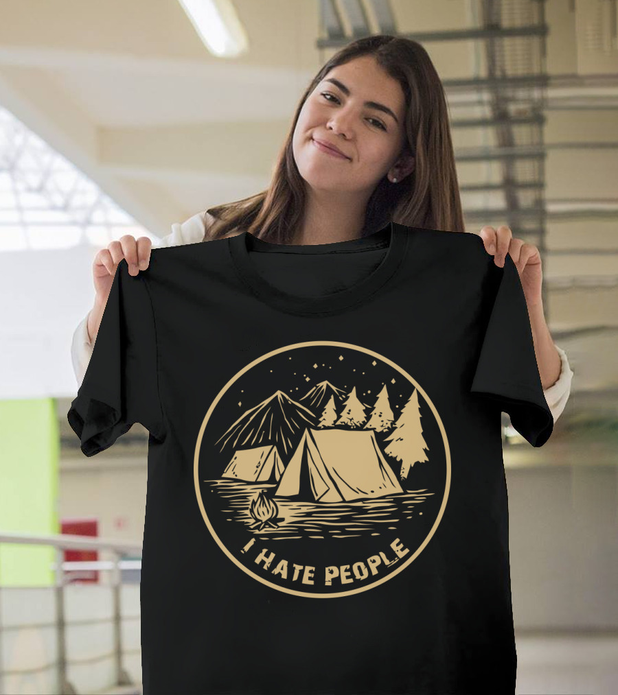 I Hate People Camping Tents Mountains Campfire Night Sky T-Shirt