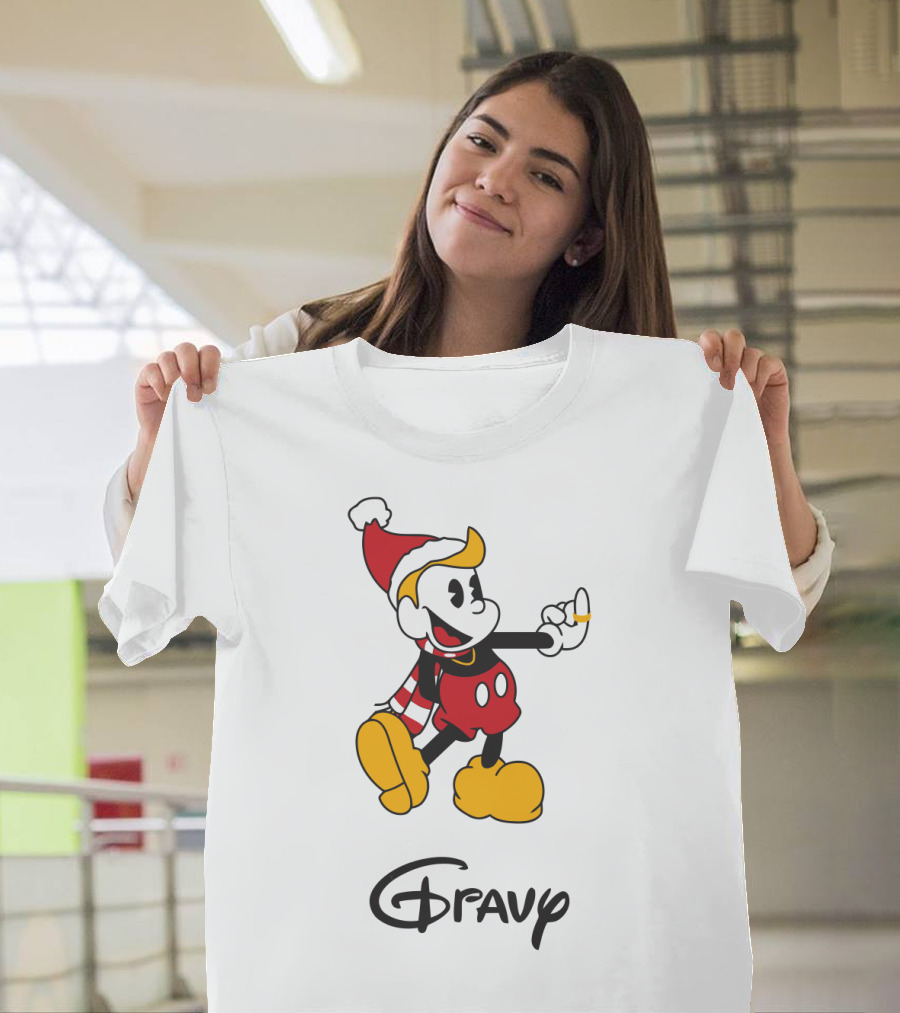 Gravy Christmas Cartoon Character with Santa Hat and Scarf T-Shirt