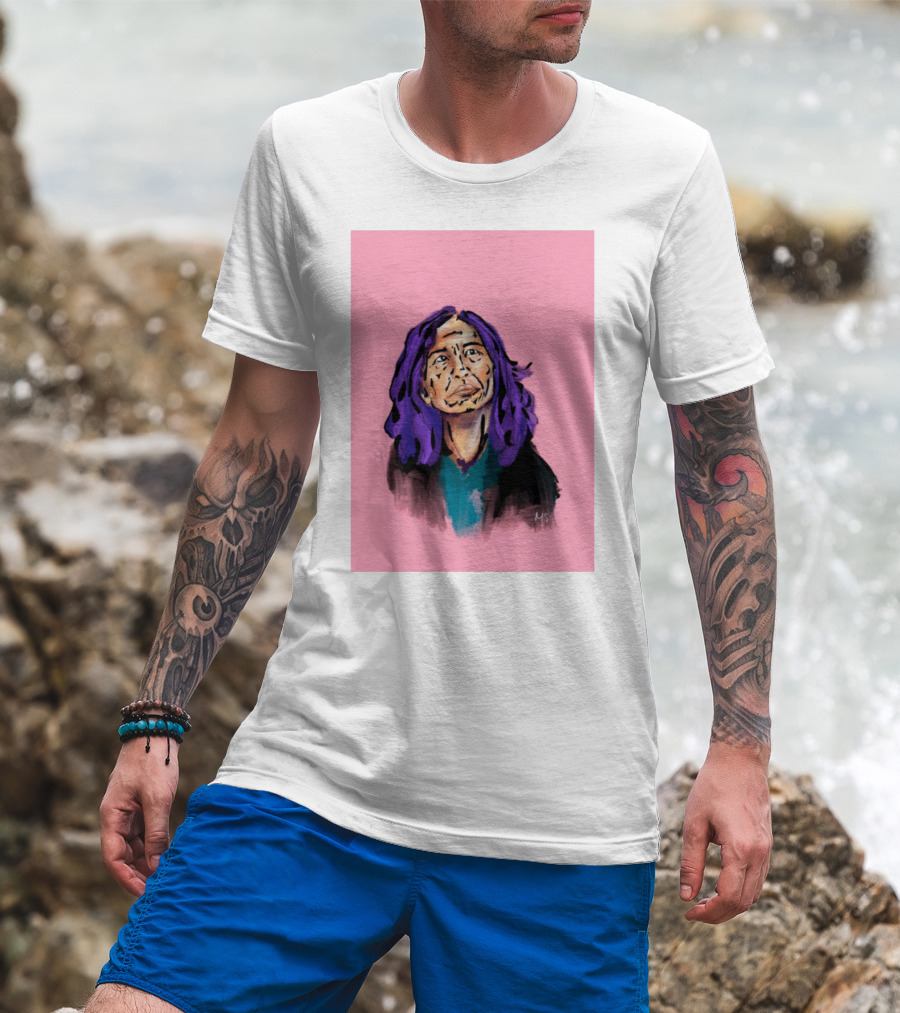 Emergency Fundraising Purple Haired Person On Pink Background T-Shirt