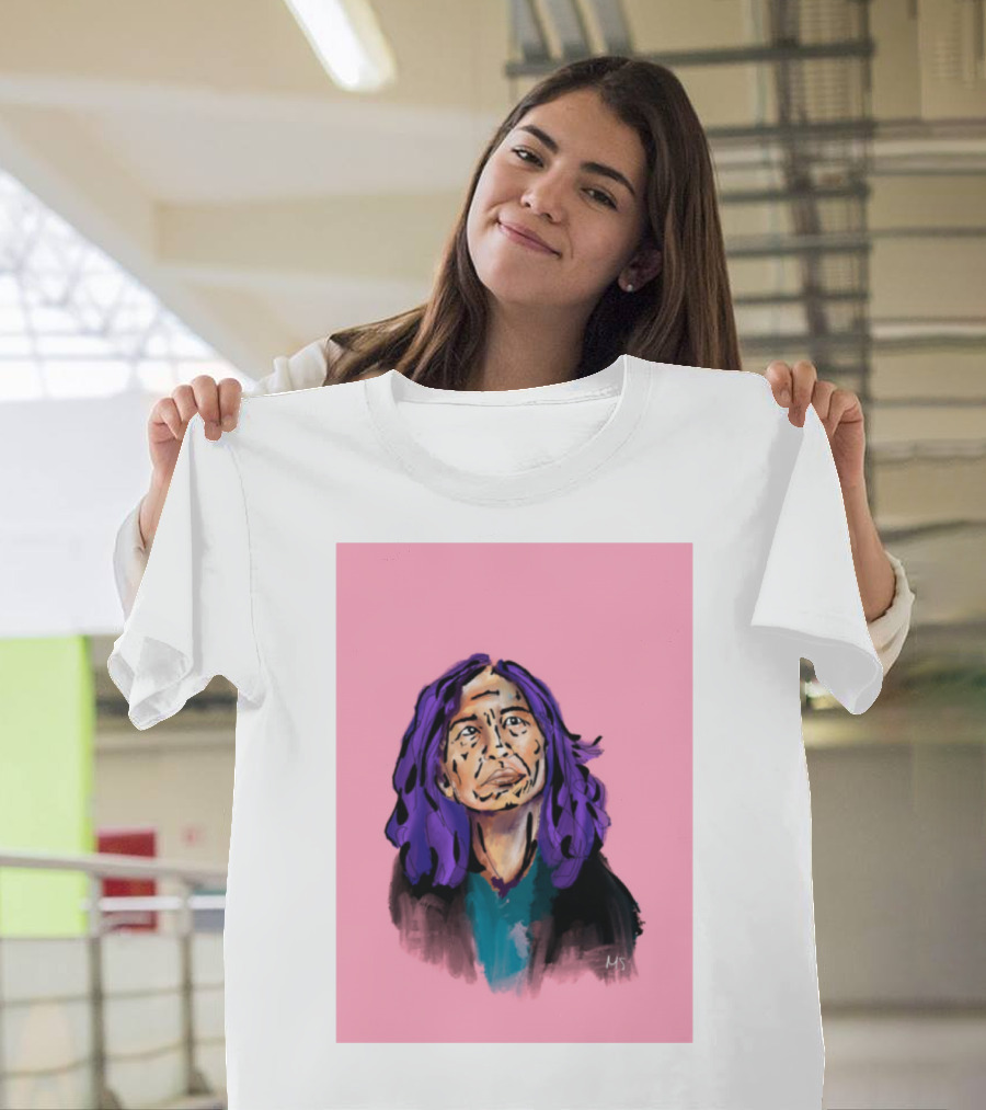 Emergency Fundraising Purple Haired Person On Pink Background T-Shirt