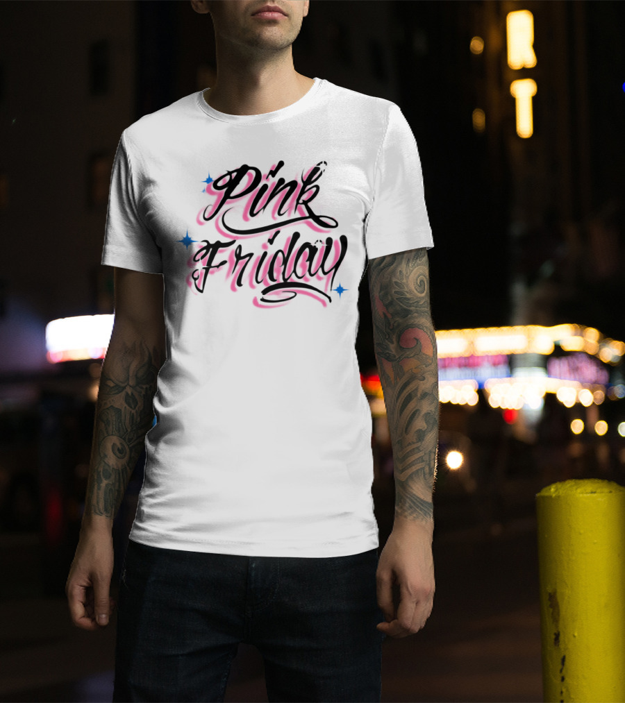 Pink Friday Retro Script With Star Accents T-Shirt