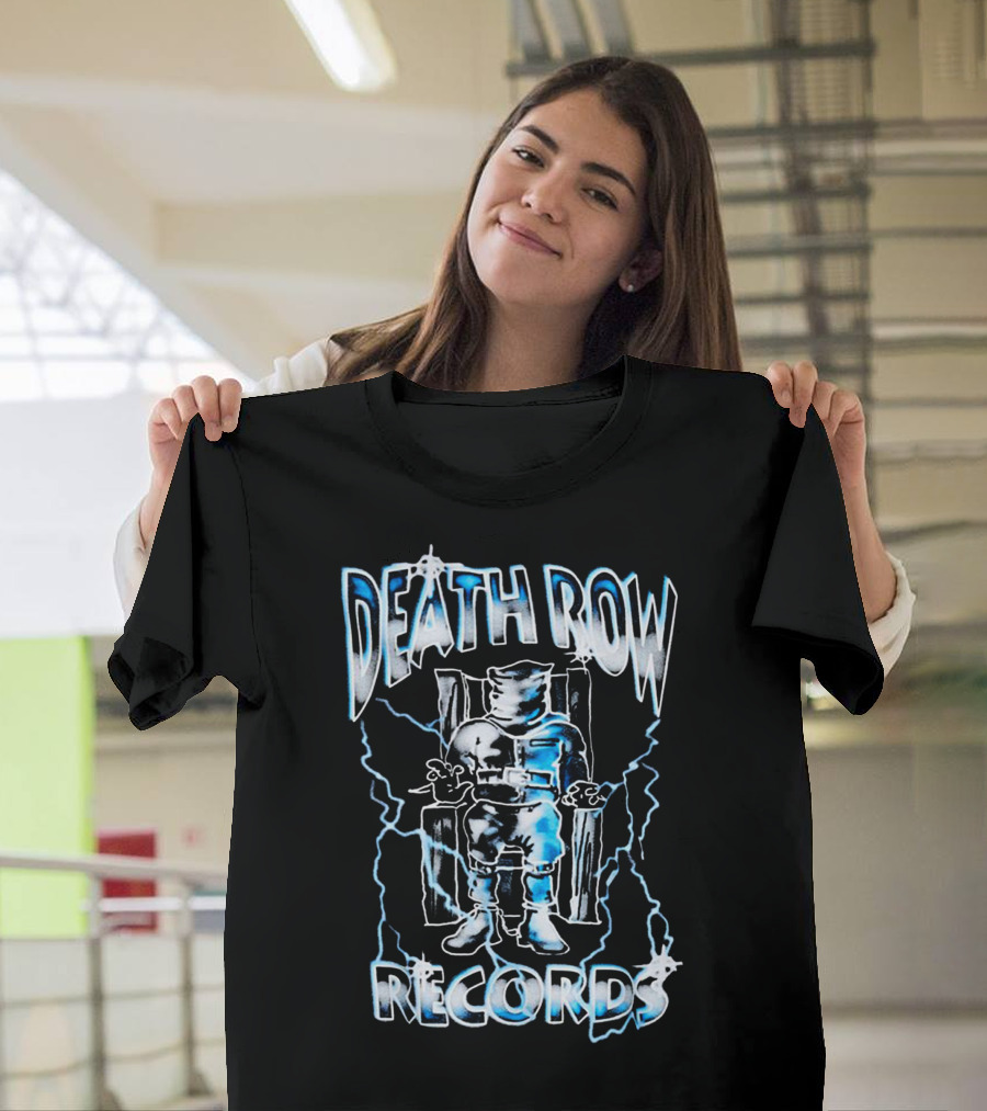 Death Row Records Electric Chair Icon with Blue Lightning Effects T-Shirt
