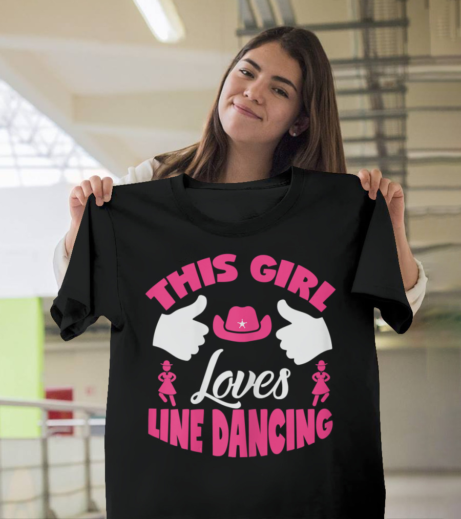 THIS GIRL LOVES LINE DANCING WITH COWBOY HAT AND THUMBS UP ICONS T-Shirt