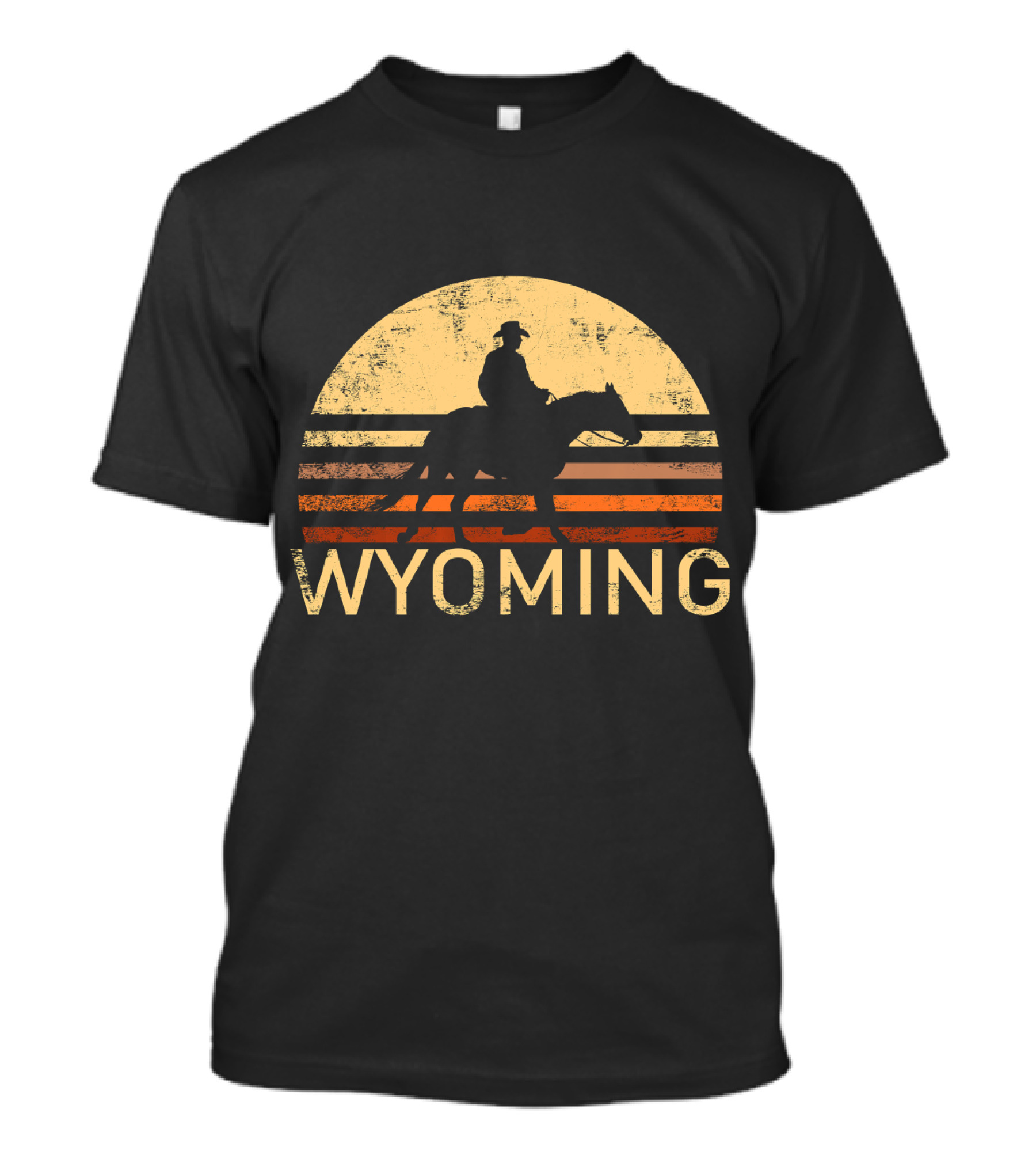 Wyoming Cowboy Riding Horse Vintage Sunset T-Shirt