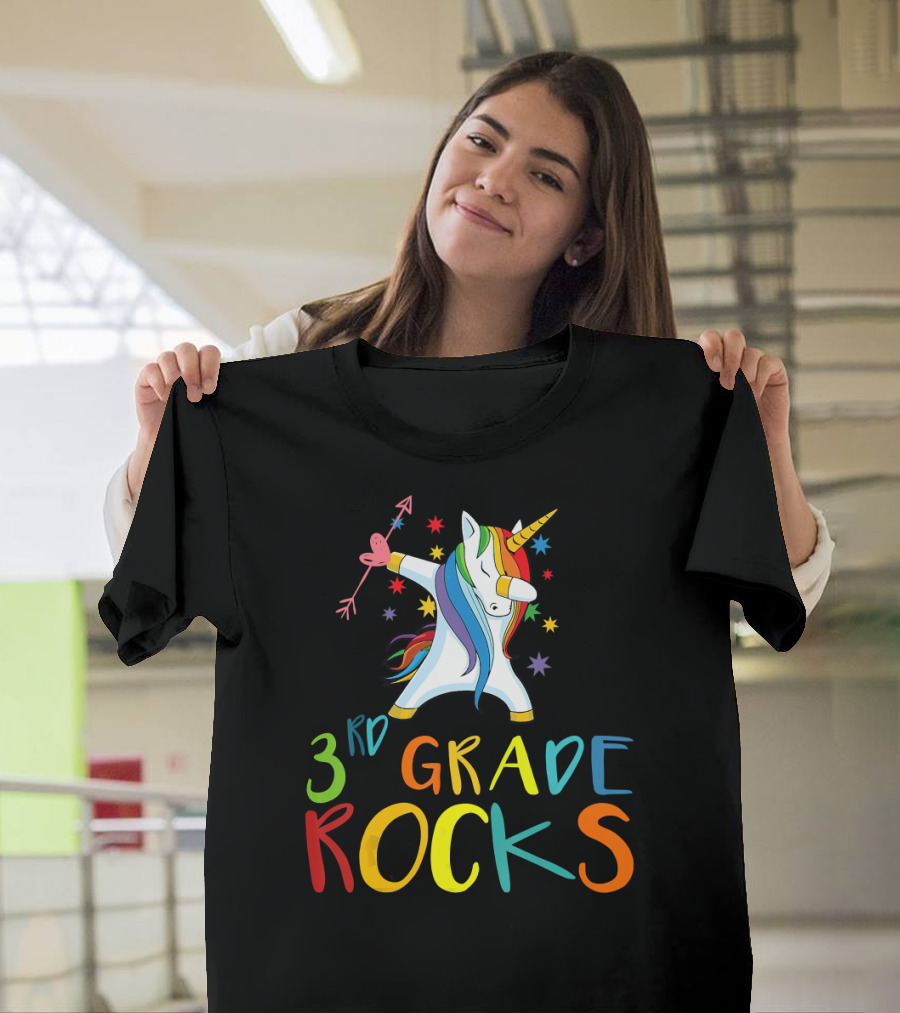 3rd Grade Rocks Funny Unicorn Dabbing with Colorful Stars T-Shirt