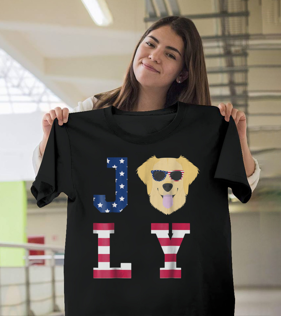 4th of July Golden Retriever American Flag Sunglasses Stars and Stripes USA T-Shirt