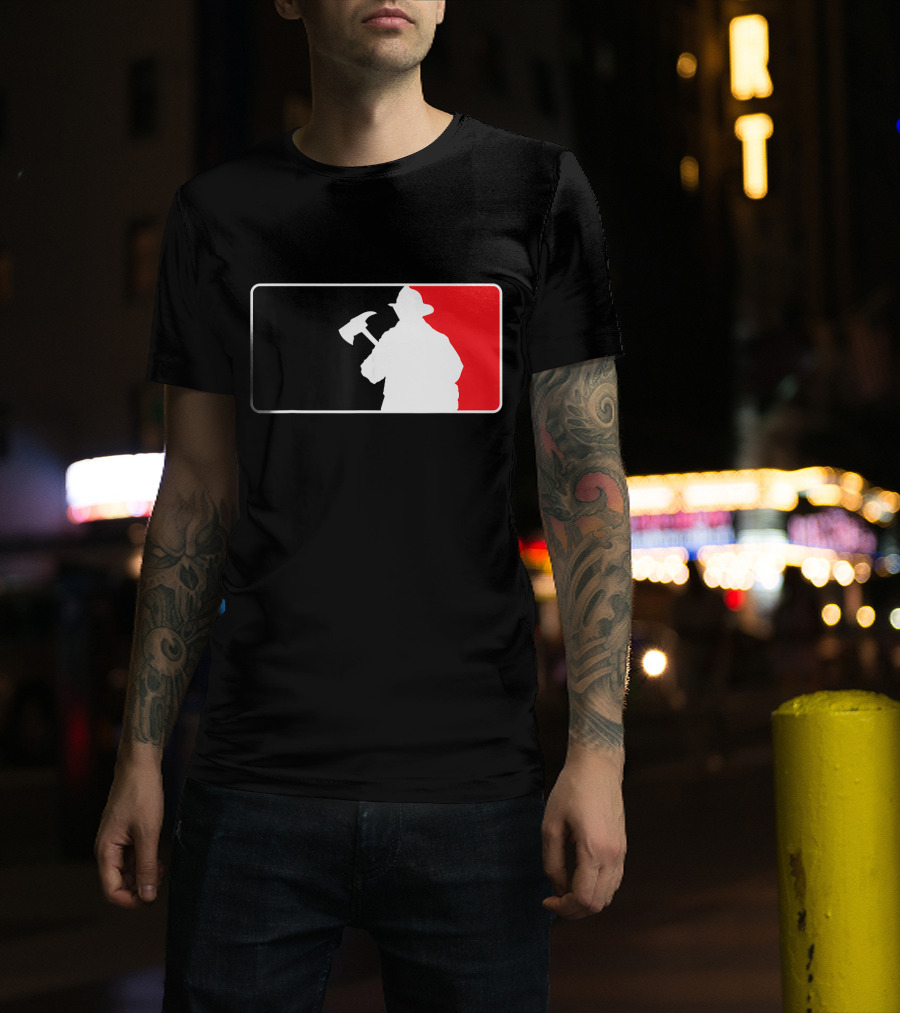 Amdesco Firefighter Holding Axe Silhouette Red Black Graphics T-Shirt