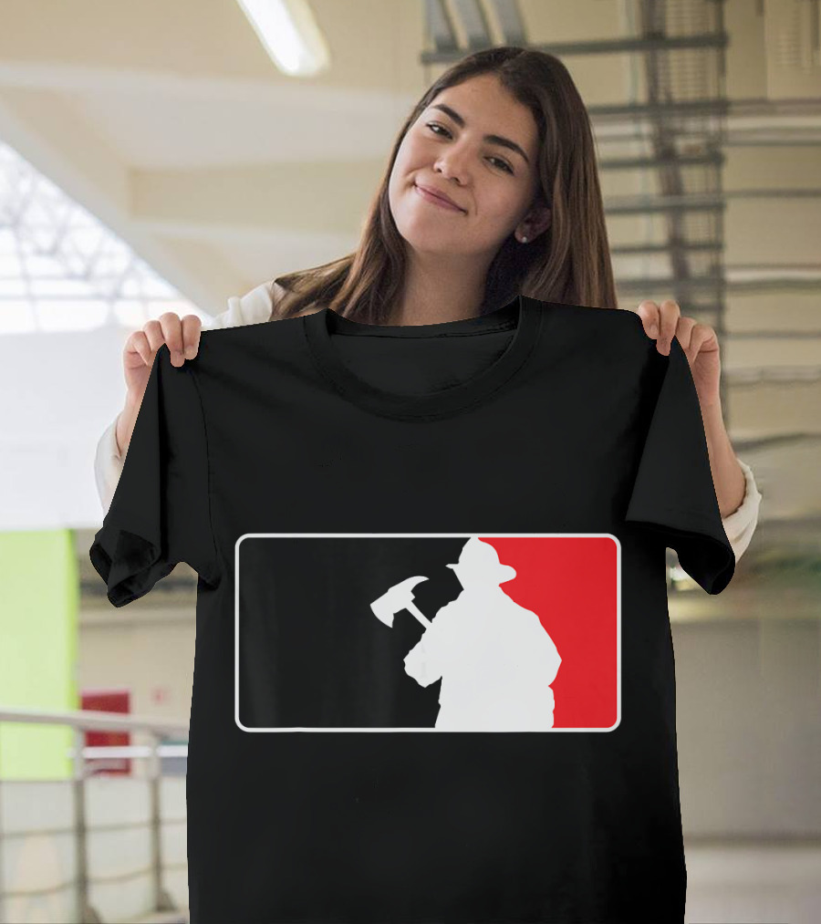 Amdesco Firefighter Holding Axe Silhouette Red Black Graphics T-Shirt