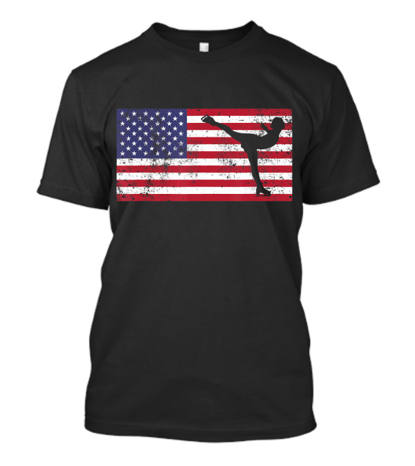 American Flag Figure Skater Silhouette Ice Skating T-Shirt