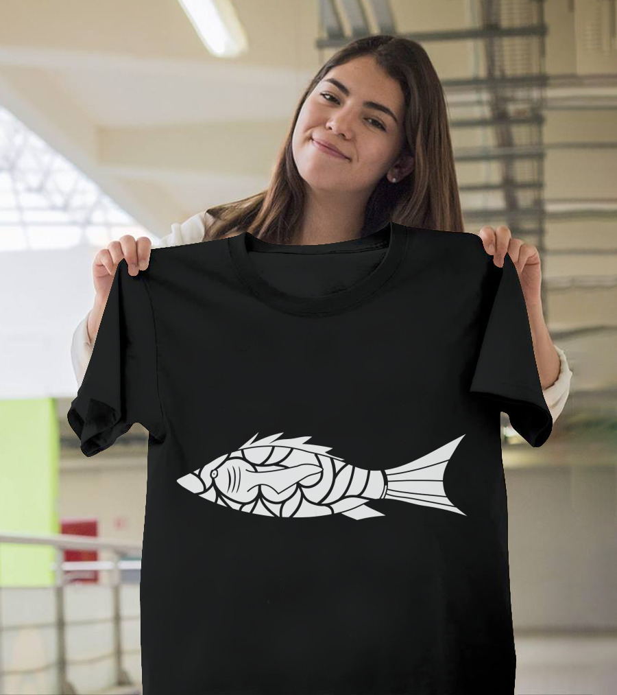 Cool Indian Tribal Fish Totem Tattoo Artful White Fish T-Shirt