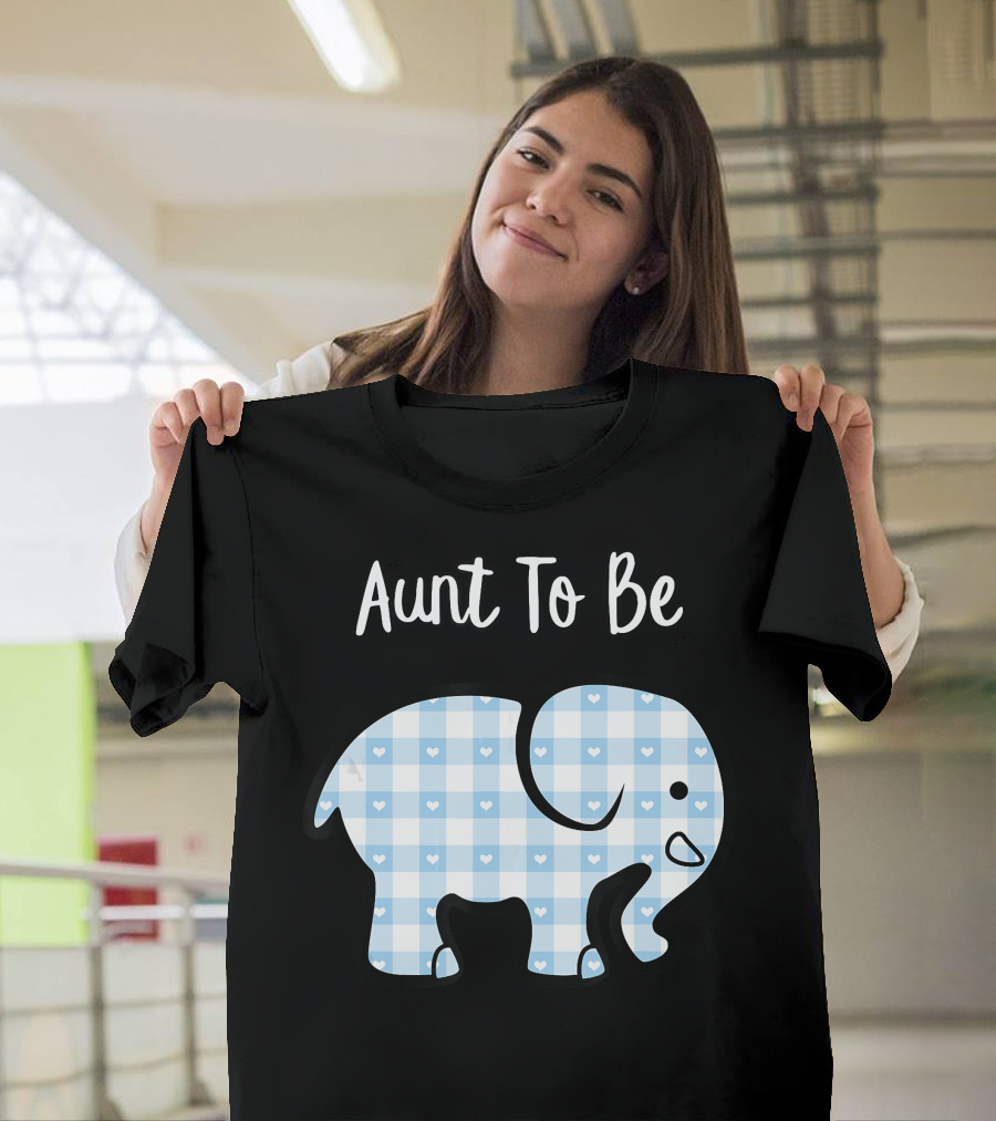 Aunt To Be Blue Plaid Elephant Boy Baby Shower T-Shirt