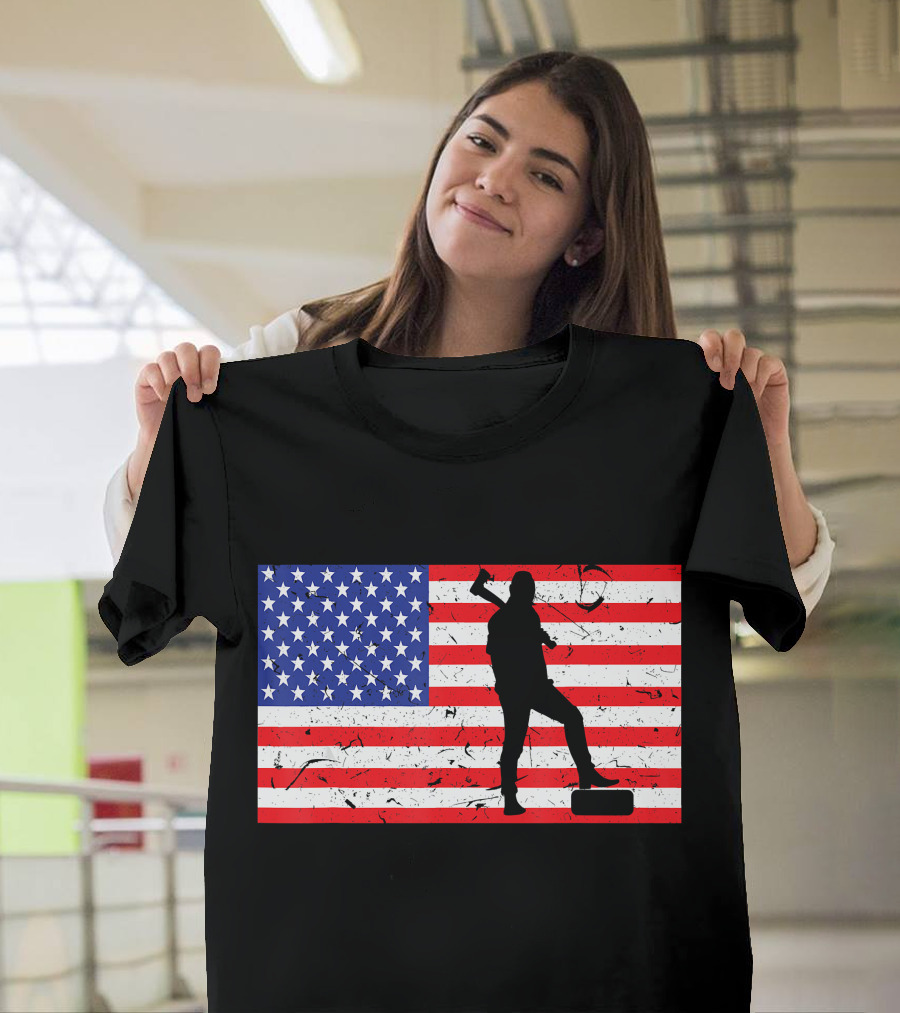Distressed USA American Flag Lumberjack T-Shirt