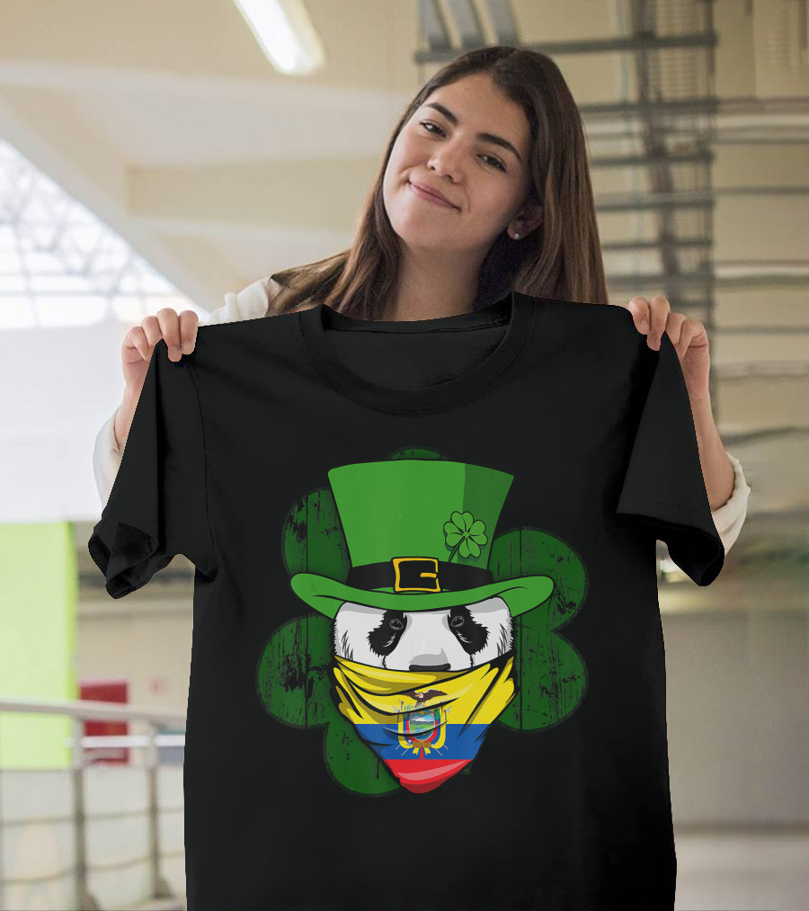 Ecuadorian Panda Wearing Irish Bandana with Shamrock Hat T-Shirt